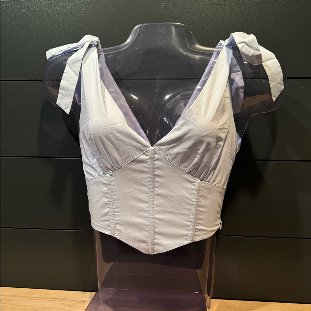 NWOT MABLE Pale Blue Tie Strap Cropped Top Sz: M